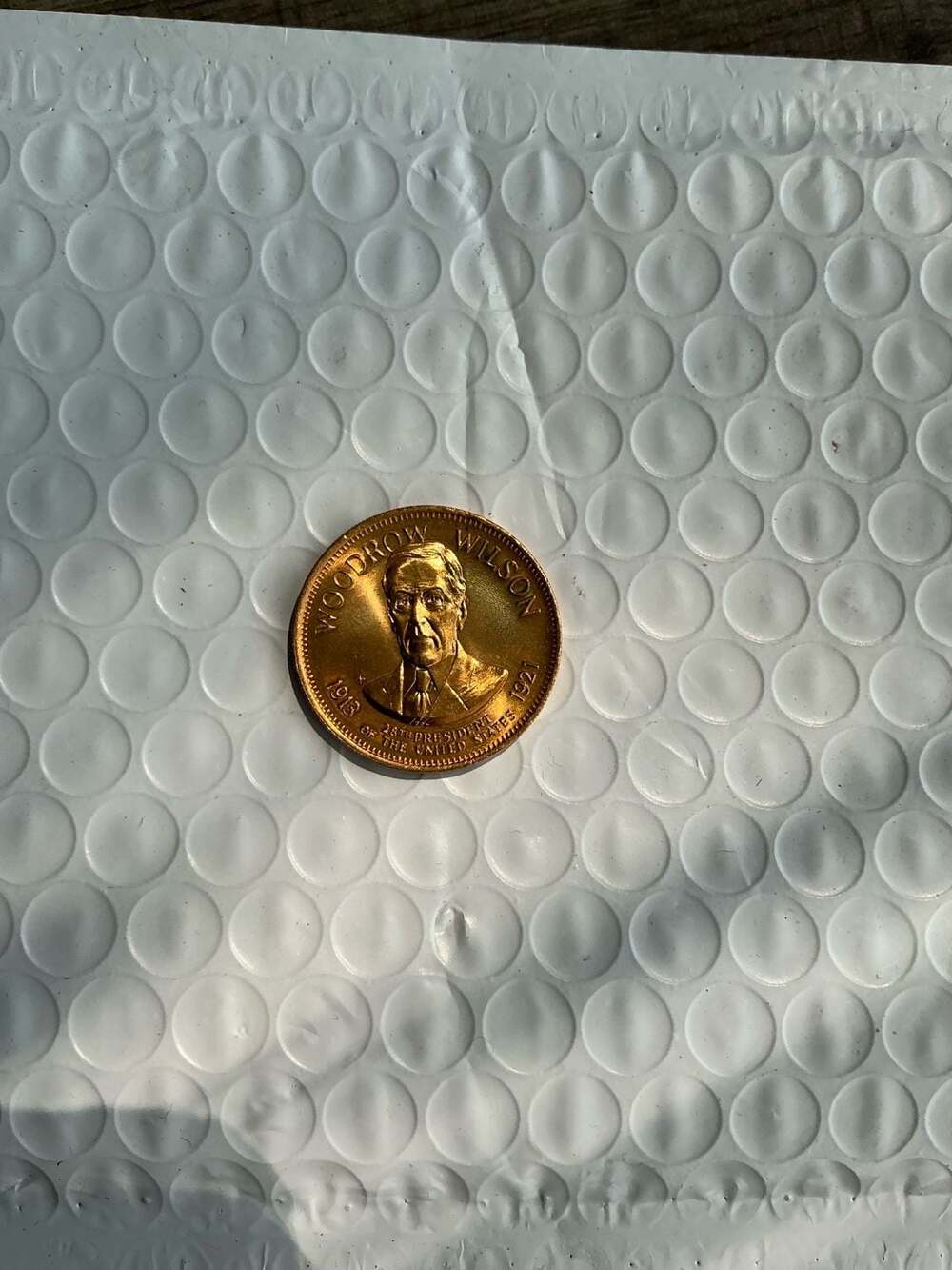 Woodrow Wilson 28th President Commemorative Brass Tone Medal Token